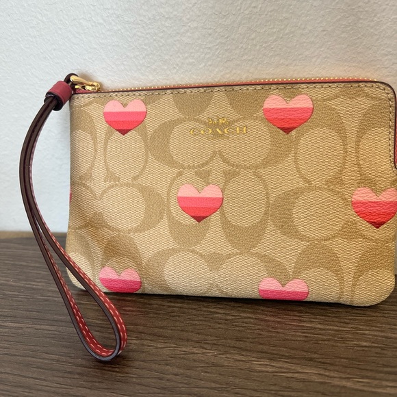 Coach Tan and Pink Heart Wristlet